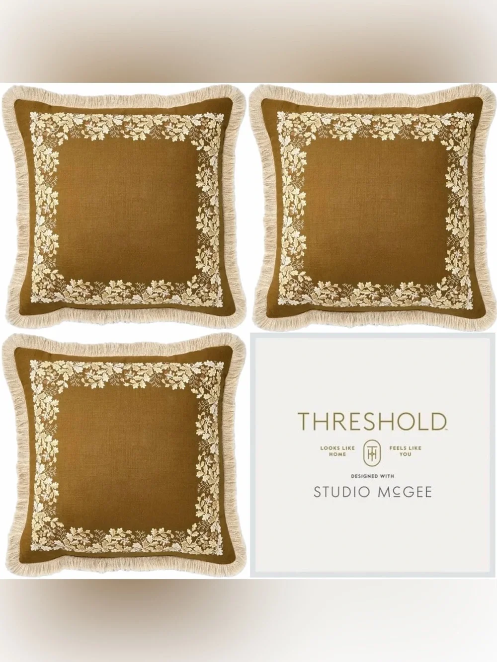 Threshold X Studio McGee Oak Printed Throw Pillow With Fringe - 3 pack